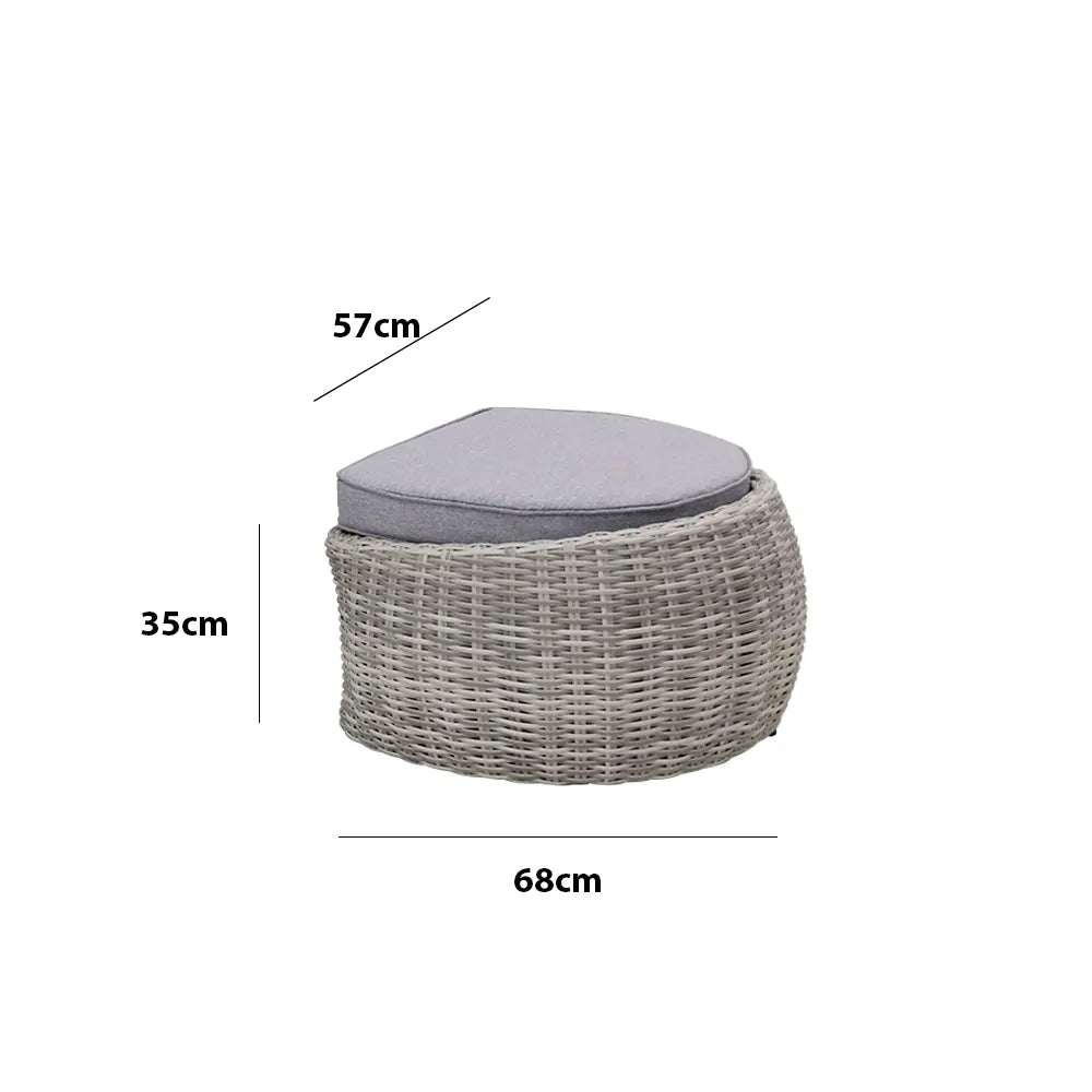 Tempo Style - Pouf SANTORINI in polyrattan | Resistente alle intemperie | Con morbido cuscino sfoderabile | Per ambienti esterni come giardino, balcone, terrazza - Grigio