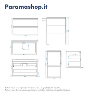 Mobile bagno a terra 80cm grigio cemento con lavabo in ceramica | Sapo