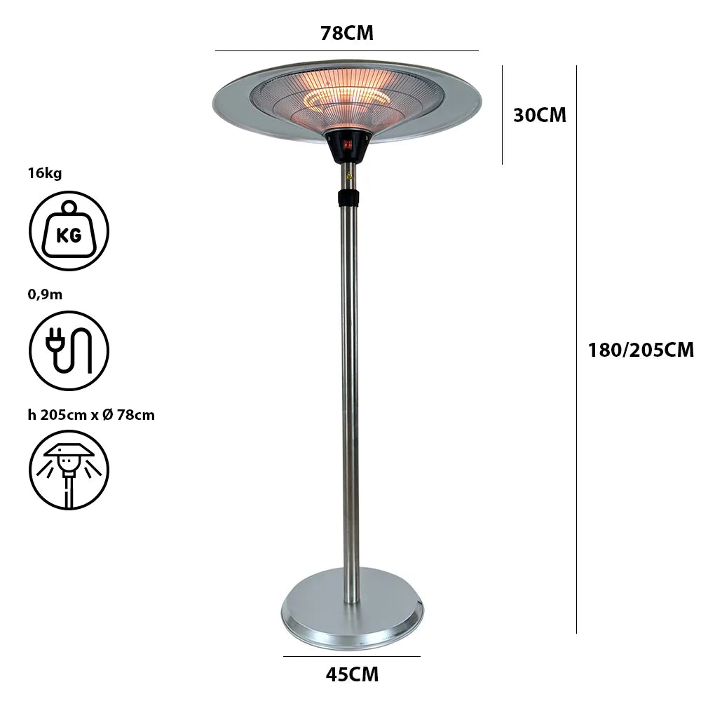 Tempo Style - Stufa Elettrica SATURNO | Fungo Riscaldante ad Infrarossi (3000W) dal Design Elegante | Ideale per Esterno/Interno (Alluminio)