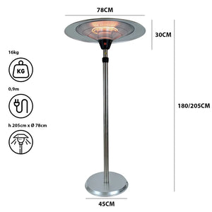 Tempo Style - Stufa Elettrica SATURNO | Fungo Riscaldante ad Infrarossi (3000W) dal Design Elegante | Ideale per Esterno/Interno (Alluminio)