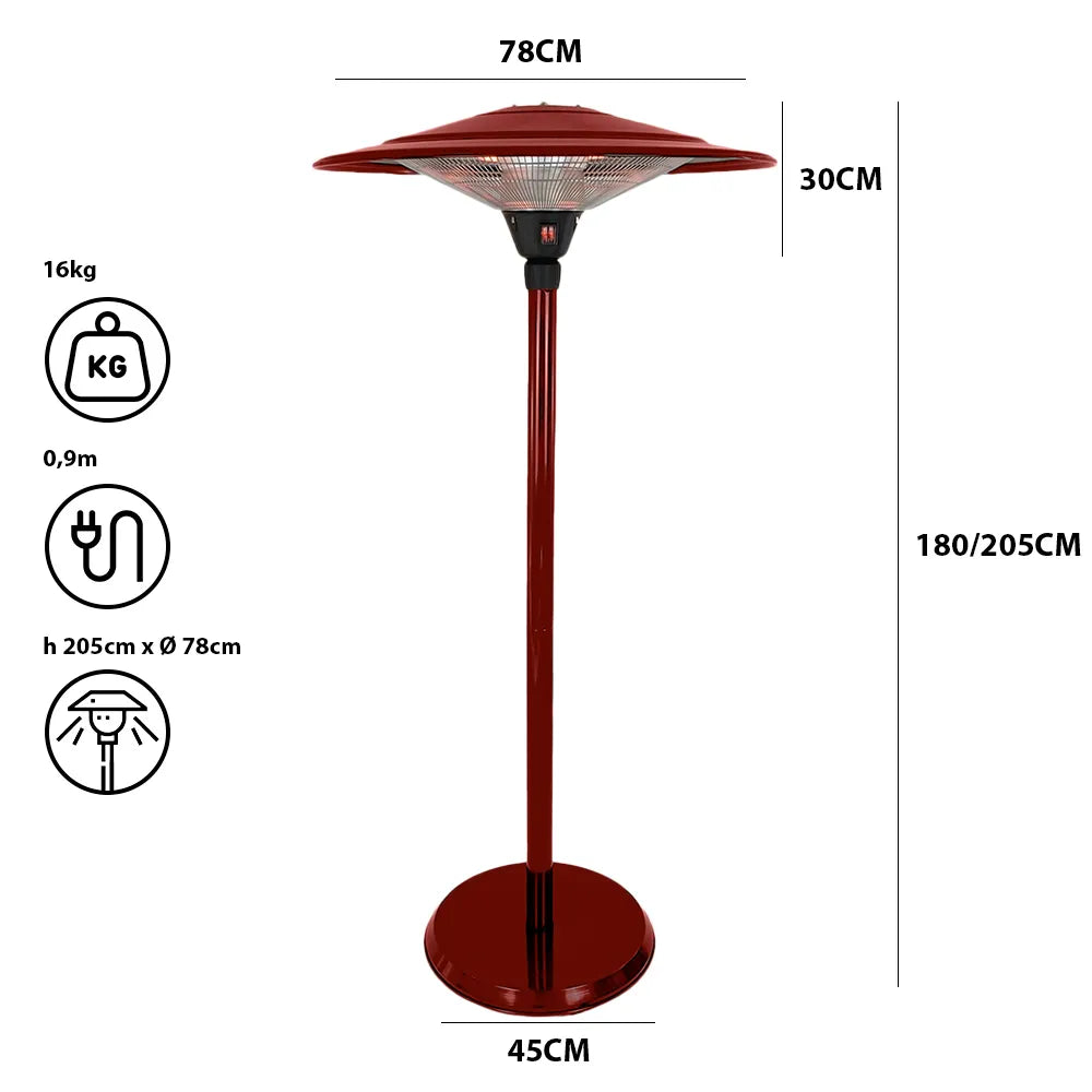 Tempo Style - Stufa Elettrica SATURNO | Fungo Riscaldante ad Infrarossi (3000W) dal Design Elegante | Ideale per Esterno/Interno (Bordeaux)