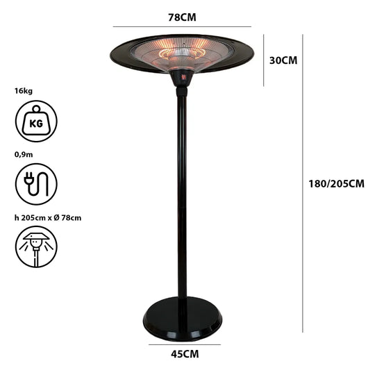 Tempo Style - Stufa Elettrica SATURNO | Fungo Riscaldante ad Infrarossi (3000W) dal Design Elegante | Ideale per Esterno/Interno (Nero)