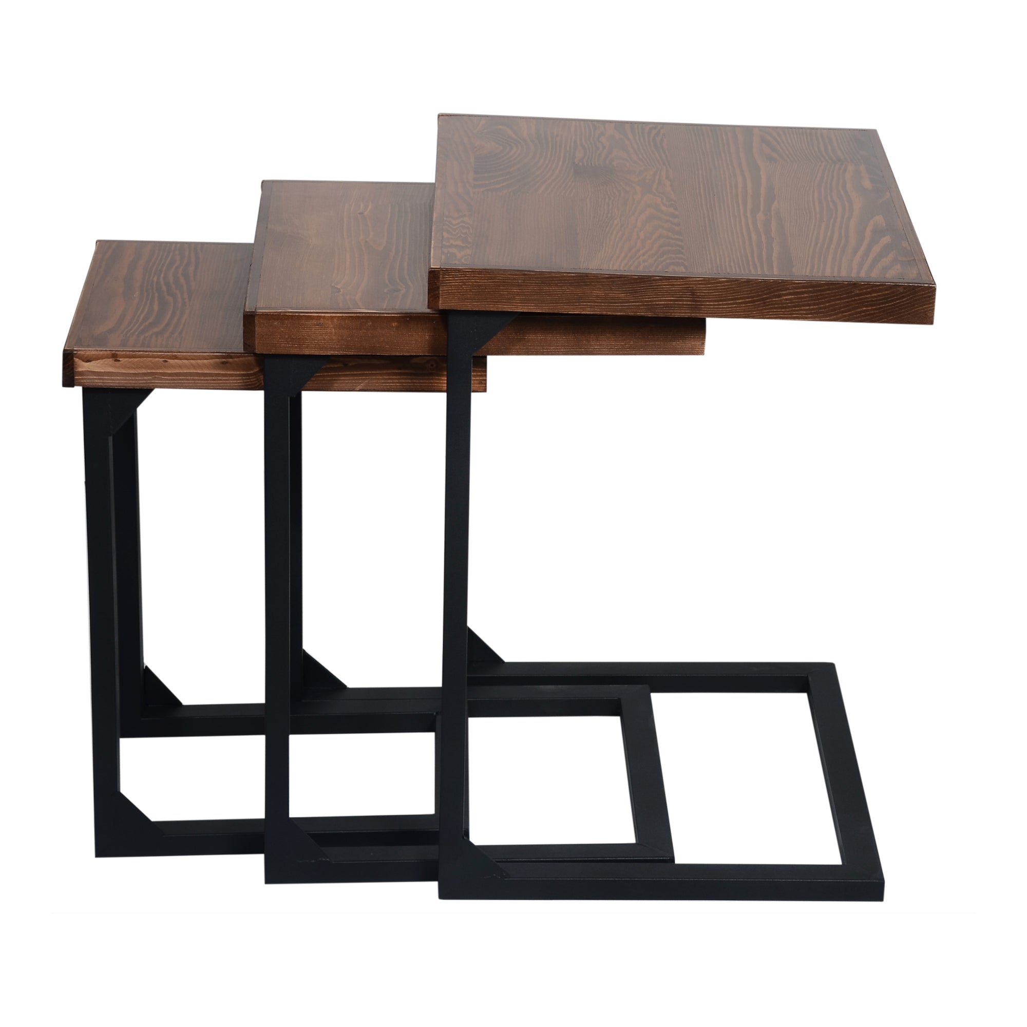 Set di 3 Tavolini Sovrapponibili 'Rørvig' Tavolini Laterali con Piani in Legno di Pino Verniciato [en.casa]