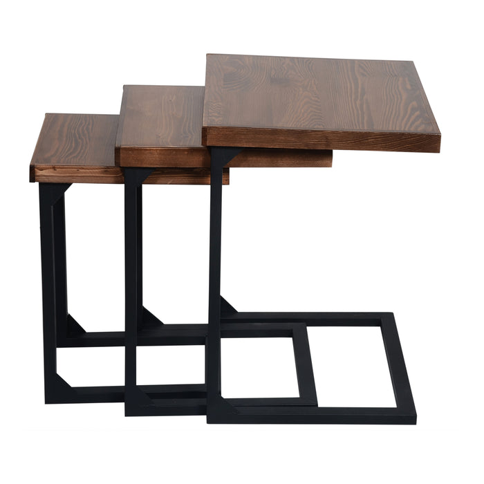 Set di 3 Tavolini Sovrapponibili 'Rørvig' Tavolini Laterali con Piani in Legno di Pino Verniciato [en.casa]