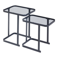 Set Laxå di 2 Tavolini Sovrapponibili con Piano in Vetro - Metallo, Nero [en.casa]