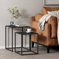 Set di 2 Tavolini Vejen Sovrapponibili Piano Quadrato - Acciaio Nero opaco [en.casa]