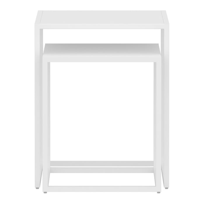 Set di 2 Tavolini Vejen Sovrapponibili Piano Quadrato - Acciaio Bianco opaco [en.casa]