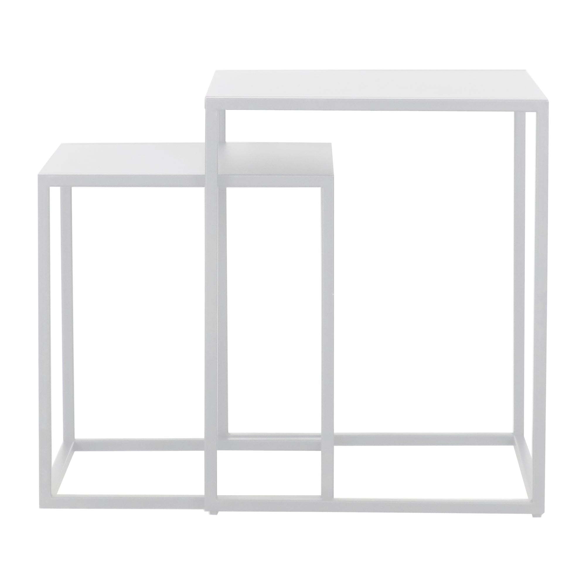 Set di 2 Tavolini Vejen Sovrapponibili Piano Quadrato - Acciaio Bianco opaco [en.casa]
