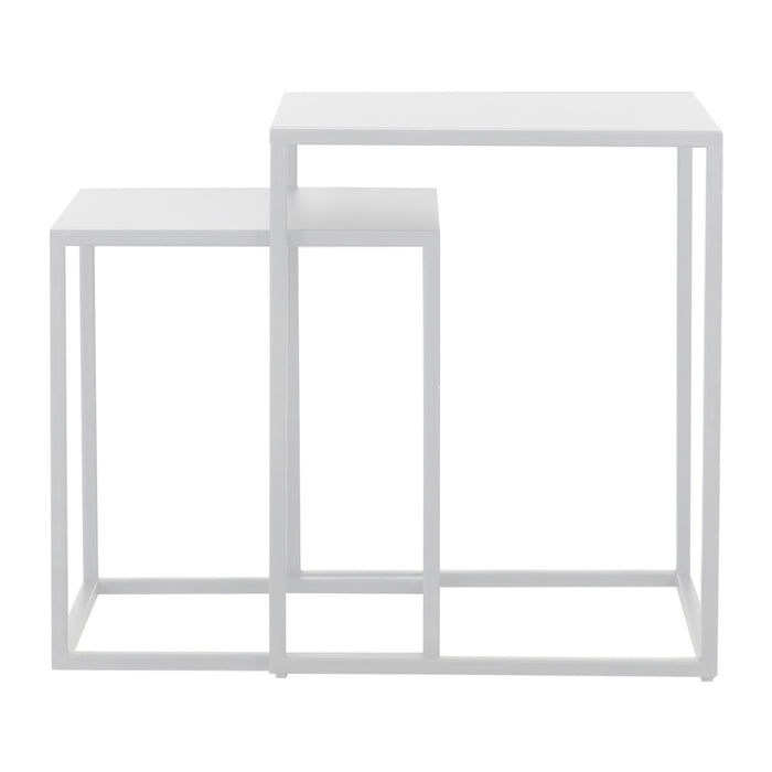 Set di 2 Tavolini Vejen Sovrapponibili Piano Quadrato - Acciaio Bianco opaco [en.casa]