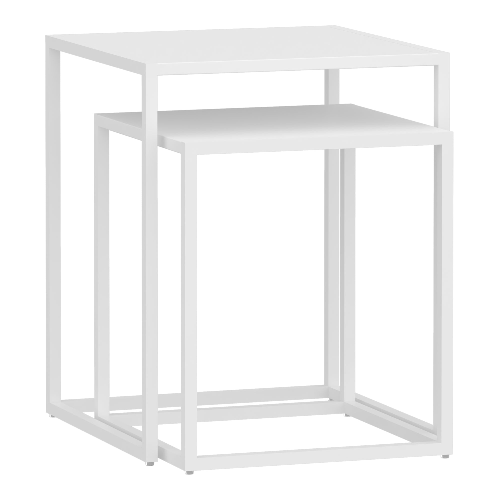Set di 2 Tavolini Vejen Sovrapponibili Piano Quadrato - Acciaio Bianco opaco [en.casa]