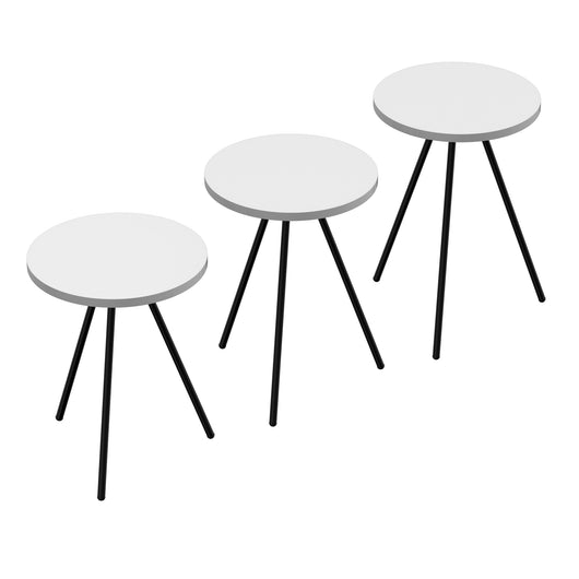 Set 'Ølgod' di 3 Tavolini Bassi da Salotto in Altezze Diverse 3 Tavolini in Stile Treppiede con Piani Rotondi - Bianco
