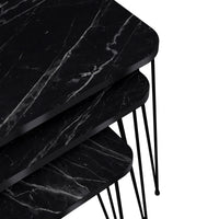 Set 'Rudkøbing' 3 Tavolini Sovrapponibili Gambe a Forcina e Piano Quadrato - Effetto Marmo Nero [en.casa]