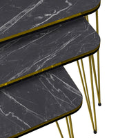 Set 'Rudkøbing' 3 Tavolini Sovrapponibili Gambe a Forcina e Piano Quadrato - Effetto Marmo Nero / Oro [en.casa]