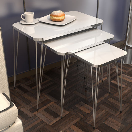 Set 'Samsø' di 3 Tavolini Bassi da Salotto Tavolini Sovrapponibili Gambe a Forcina e Piano Quadrato - Bianco [en.casa]