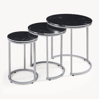 Set Bornholm 3 Tavolini Sovrapponibili con Piani Rotondi in Effetto Marmo Nero [en.casa]