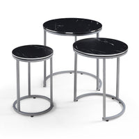 Set Bornholm 3 Tavolini Sovrapponibili con Piani Rotondi in Effetto Marmo Nero [en.casa]
