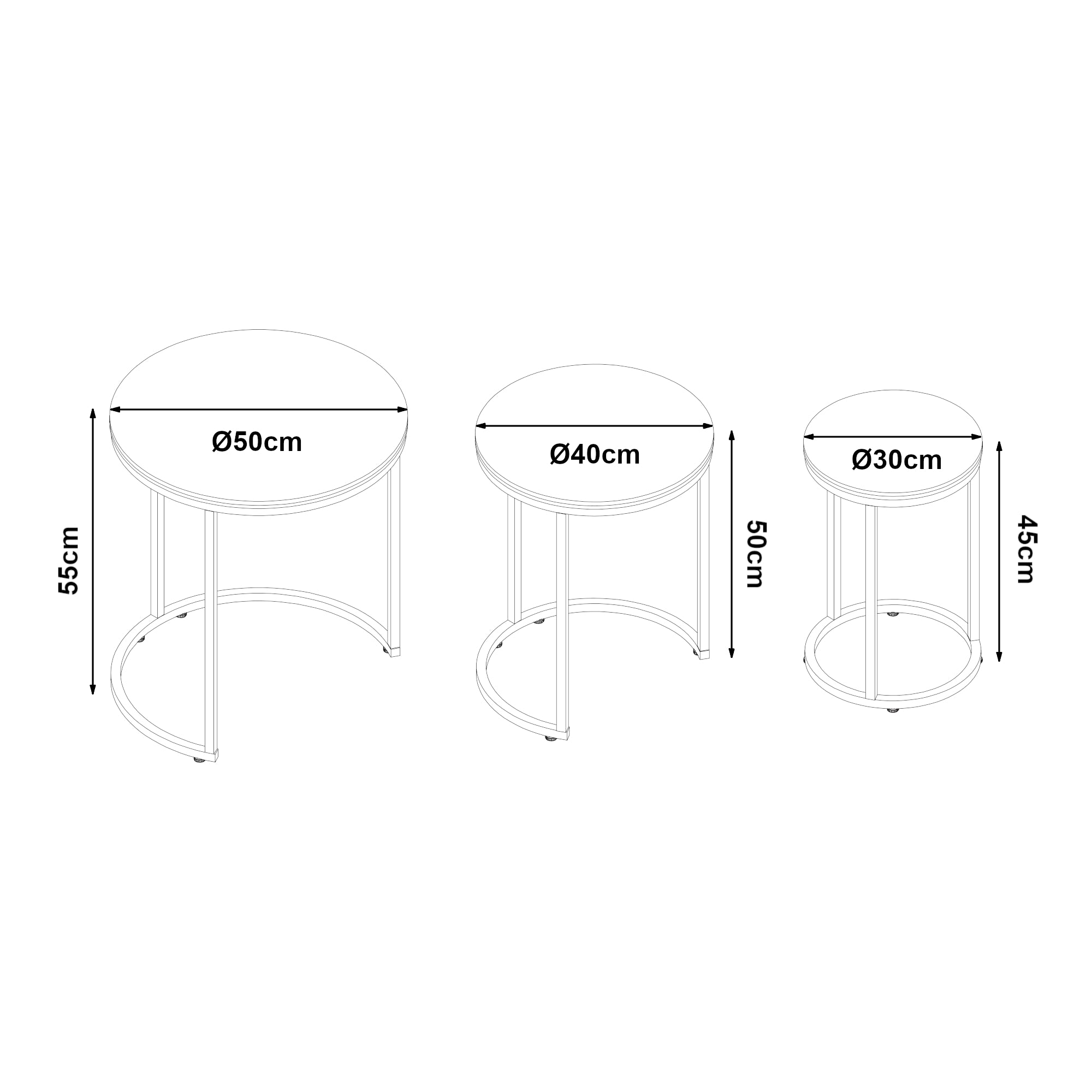 Set Bornholm 3 Tavolini Sovrapponibili con Piani Rotondi in Effetto Marmo Bianco [en.casa]