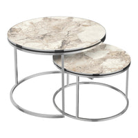 Set di 2 tavolini rotondi impilabili in marmo bianco argento 03_0008369