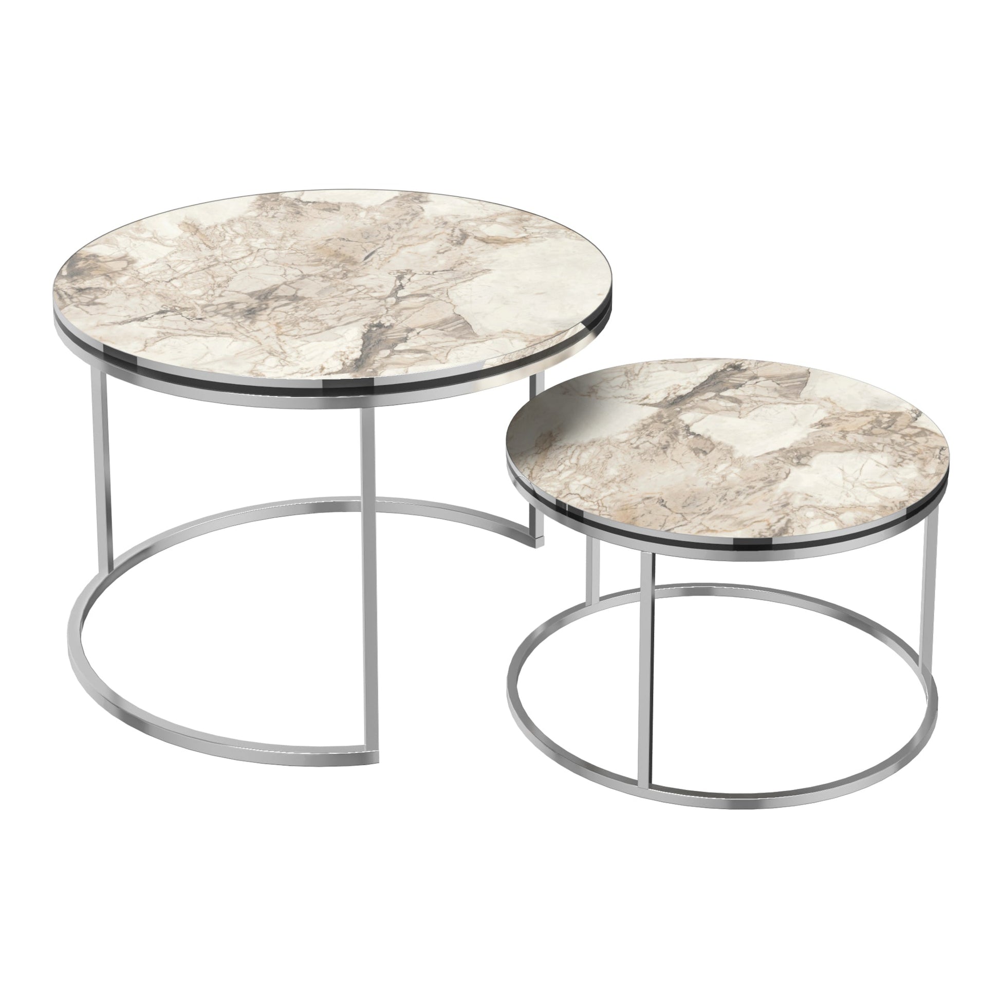Set di 2 tavolini rotondi impilabili in marmo bianco argento 03_0008369