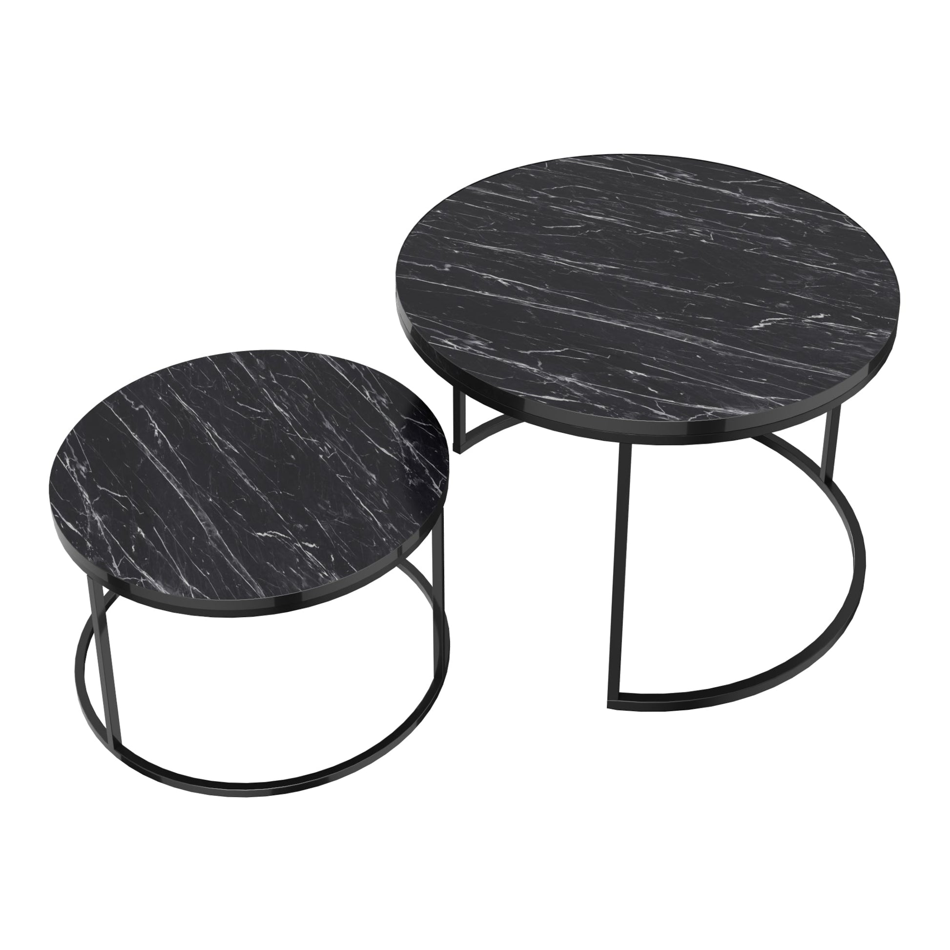 Set di 2 tavolini rotondi impilabili in marmo nero 03_0008370