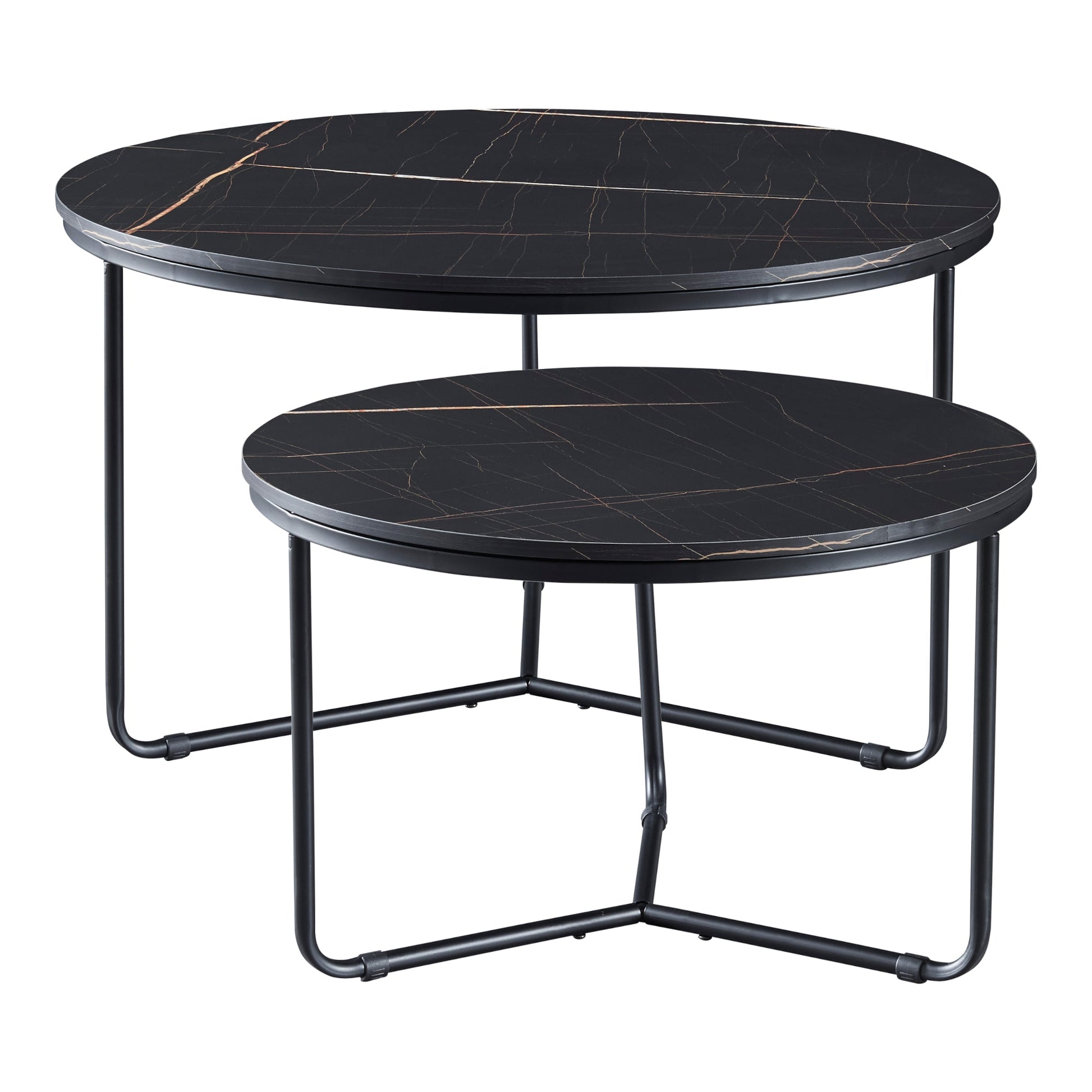 Set di 2 tavolini impilabili Poxdorf effetto marmo nero 03_0008359