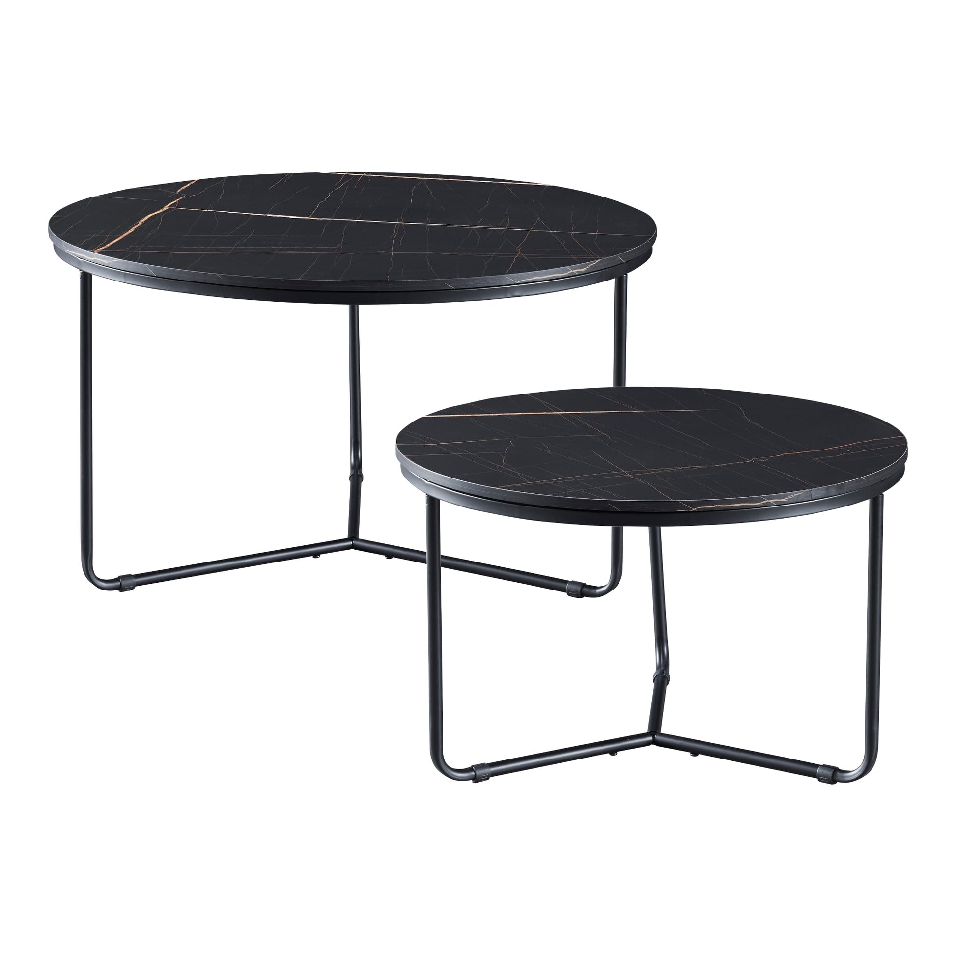 Set di 2 tavolini impilabili Poxdorf effetto marmo nero 03_0008359