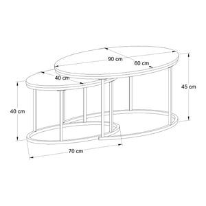 Set Niederlande di 2 Tavolini Sovrapponibili - Effetto Rovere / Nero [en.casa]