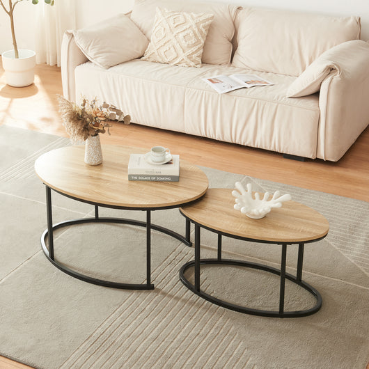 Set Niederlande di 2 Tavolini Sovrapponibili - Effetto Rovere / Nero [en.casa]