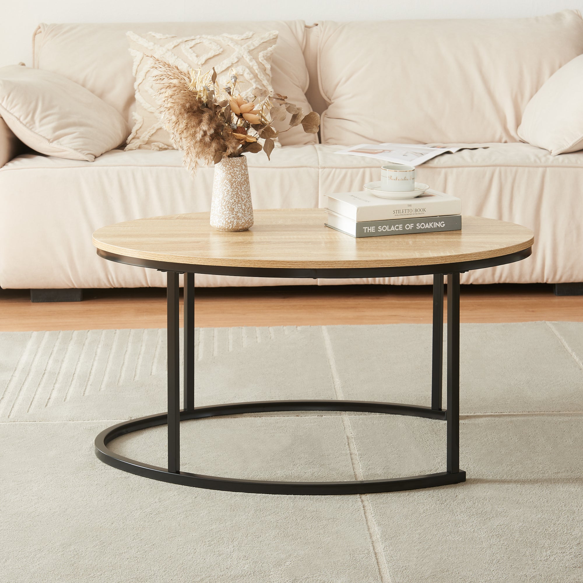 Set Niederlande di 2 Tavolini Sovrapponibili - Effetto Rovere / Nero [en.casa]