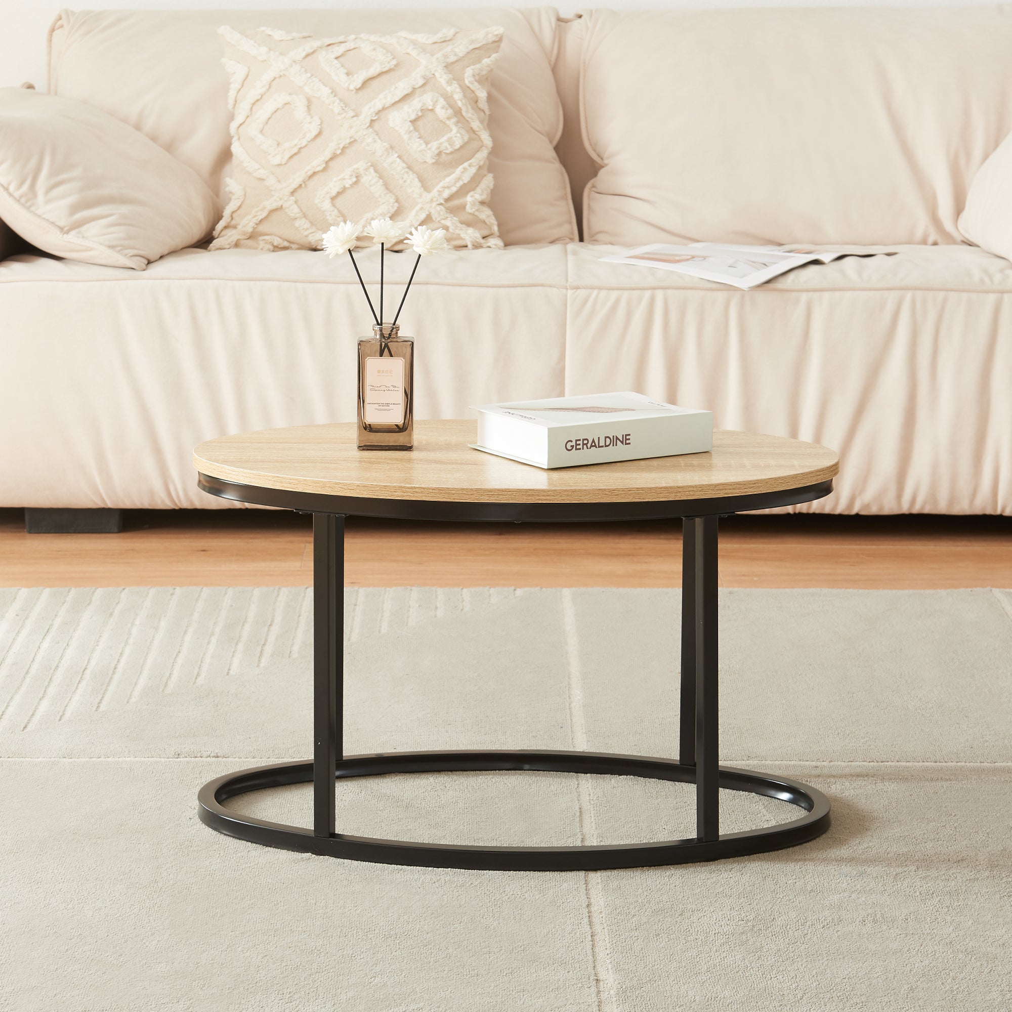 Set Niederlande di 2 Tavolini Sovrapponibili - Effetto Rovere / Nero [en.casa]