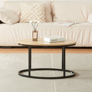 Set Niederlande di 2 Tavolini Sovrapponibili - Effetto Rovere / Nero [en.casa]