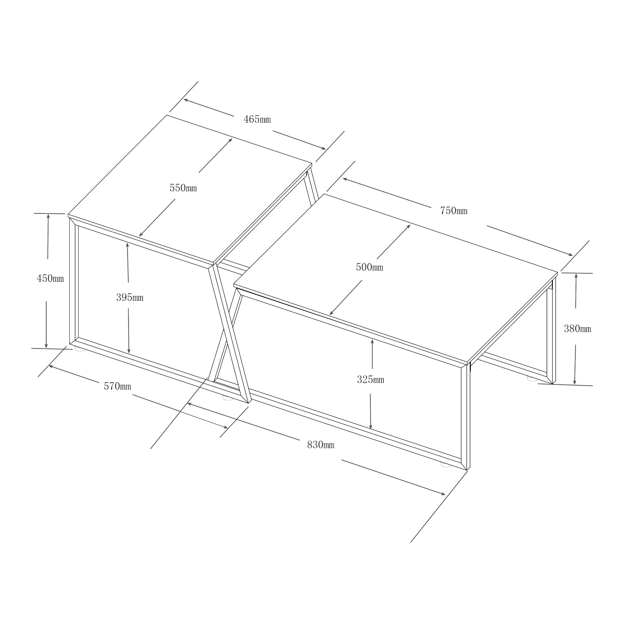 Set Hyllestad 2 Tavolini Sovrapponibili - Effetto Cemento / Nero [en.casa]