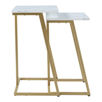 Set di 2 Tavolini Sovrapponibili Salem - Dorato / Effetto Marmo Bianco [en.casa]