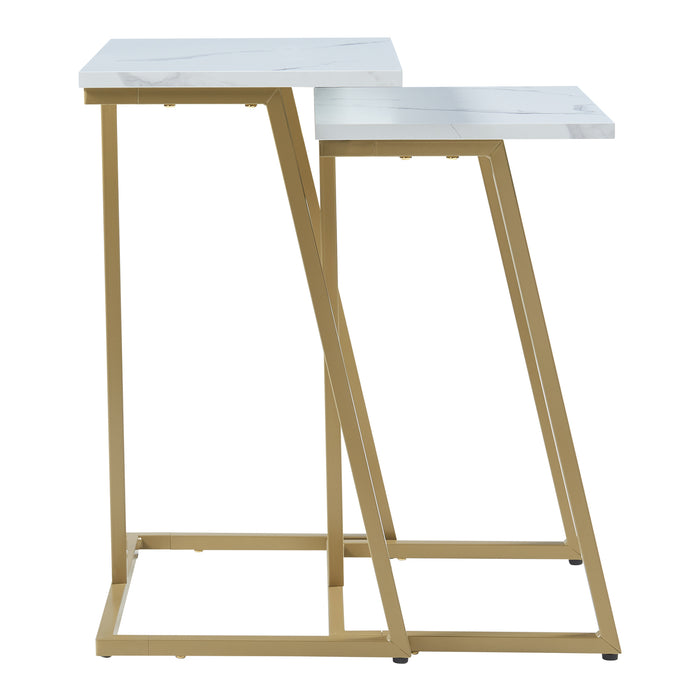 Set di 2 Tavolini Sovrapponibili Salem - Dorato / Effetto Marmo Bianco [en.casa]