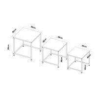 Set Trollhättan di 3 Tavolini Sovrapponibili con Piani Quadrati - Effetto Marmo Bianco [en.casa]