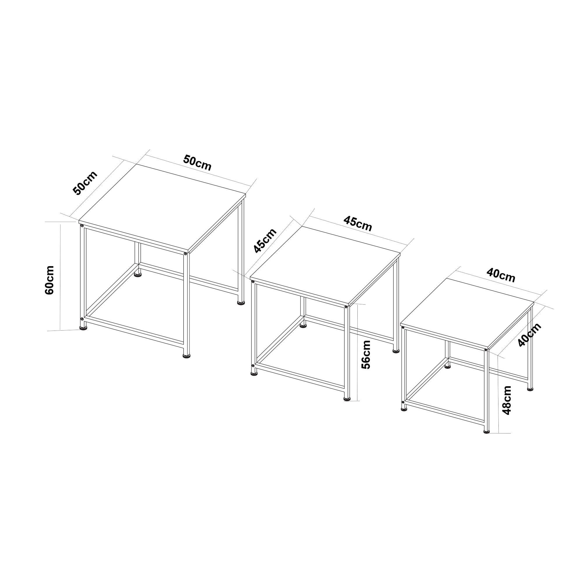 Set Trollhättan di 3 Tavolini Sovrapponibili con Piani Quadrati - Effetto Marmo Bianco [en.casa]