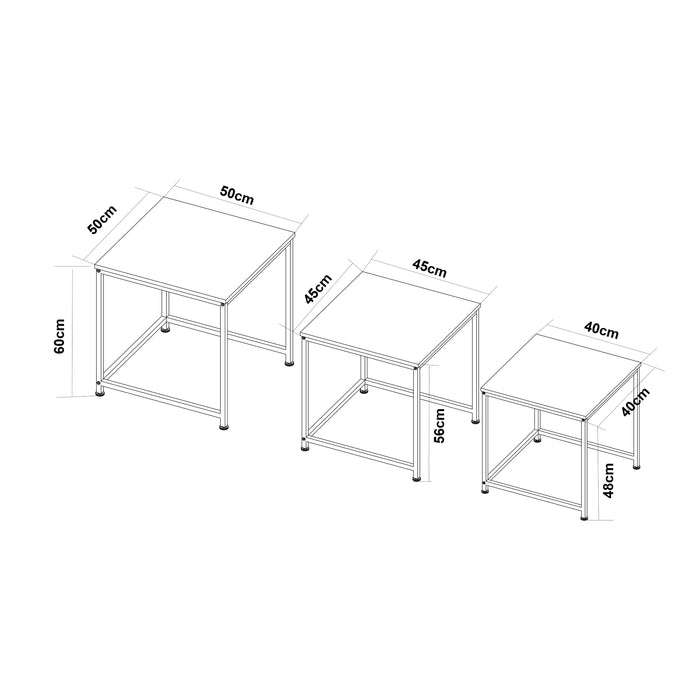 Set Trollhättan di 3 Tavolini Sovrapponibili con Piani Quadrati - Effetto Marmo Bianco [en.casa]