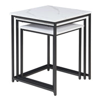 Set Trollhättan di 3 Tavolini Sovrapponibili con Piani Quadrati - Effetto Marmo Bianco [en.casa]