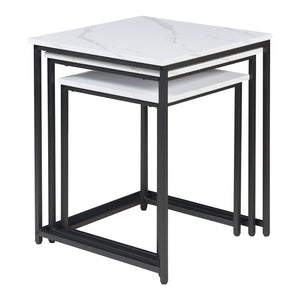 Set Trollhättan di 3 Tavolini Sovrapponibili con Piani Quadrati - Effetto Marmo Bianco [en.casa]