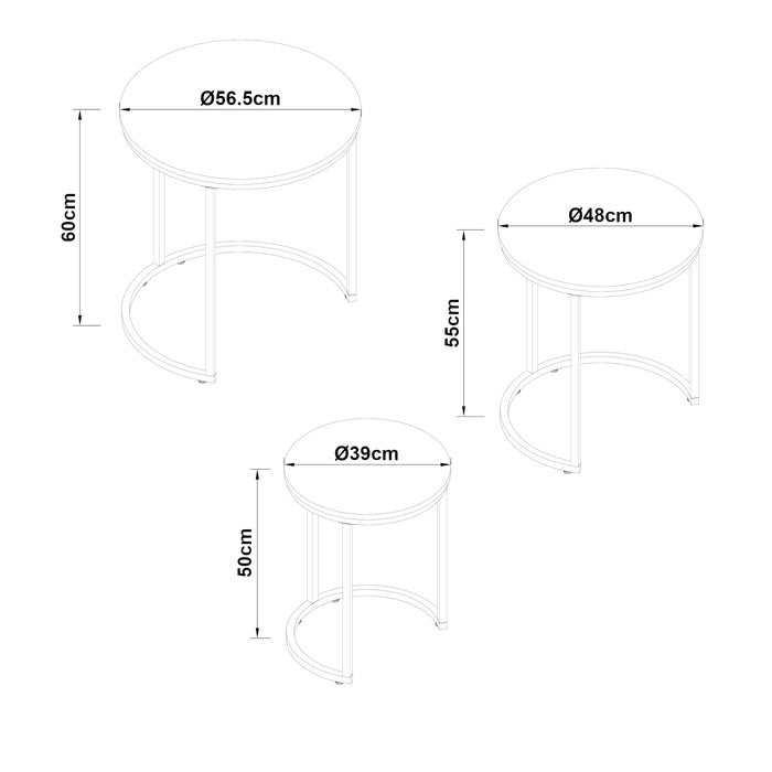 Set Ulricehamn di 3 Tavolini Rotondi Sovrapponibili - Nero [en.casa]