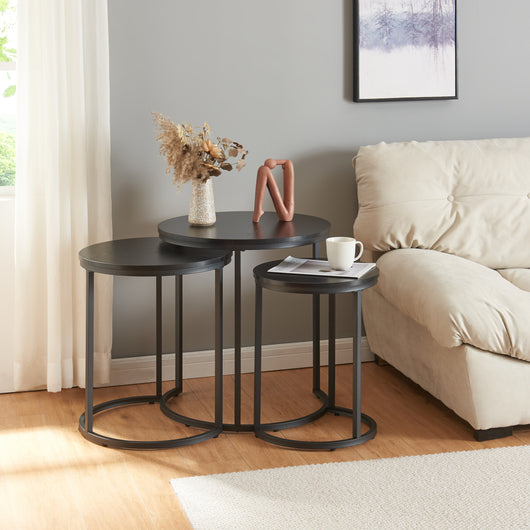 Set Ulricehamn di 3 Tavolini Rotondi Sovrapponibili - Nero [en.casa]