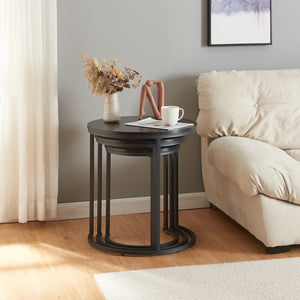 Set Ulricehamn di 3 Tavolini Rotondi Sovrapponibili - Nero [en.casa]