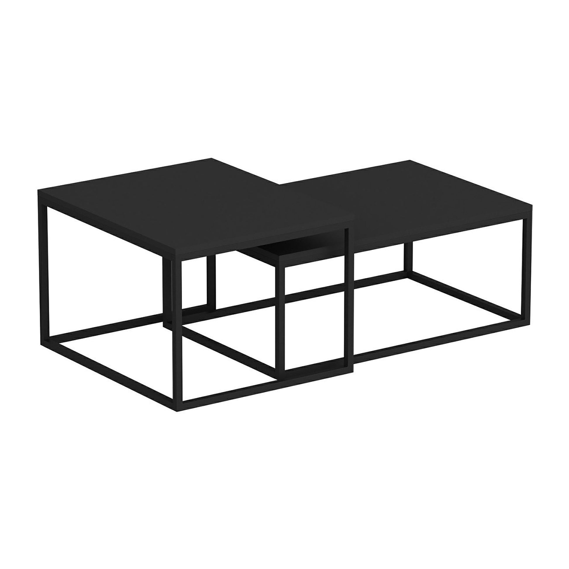 Set di 2 tavolini bassi impilabili rettangolari nero opaco 03_0008351