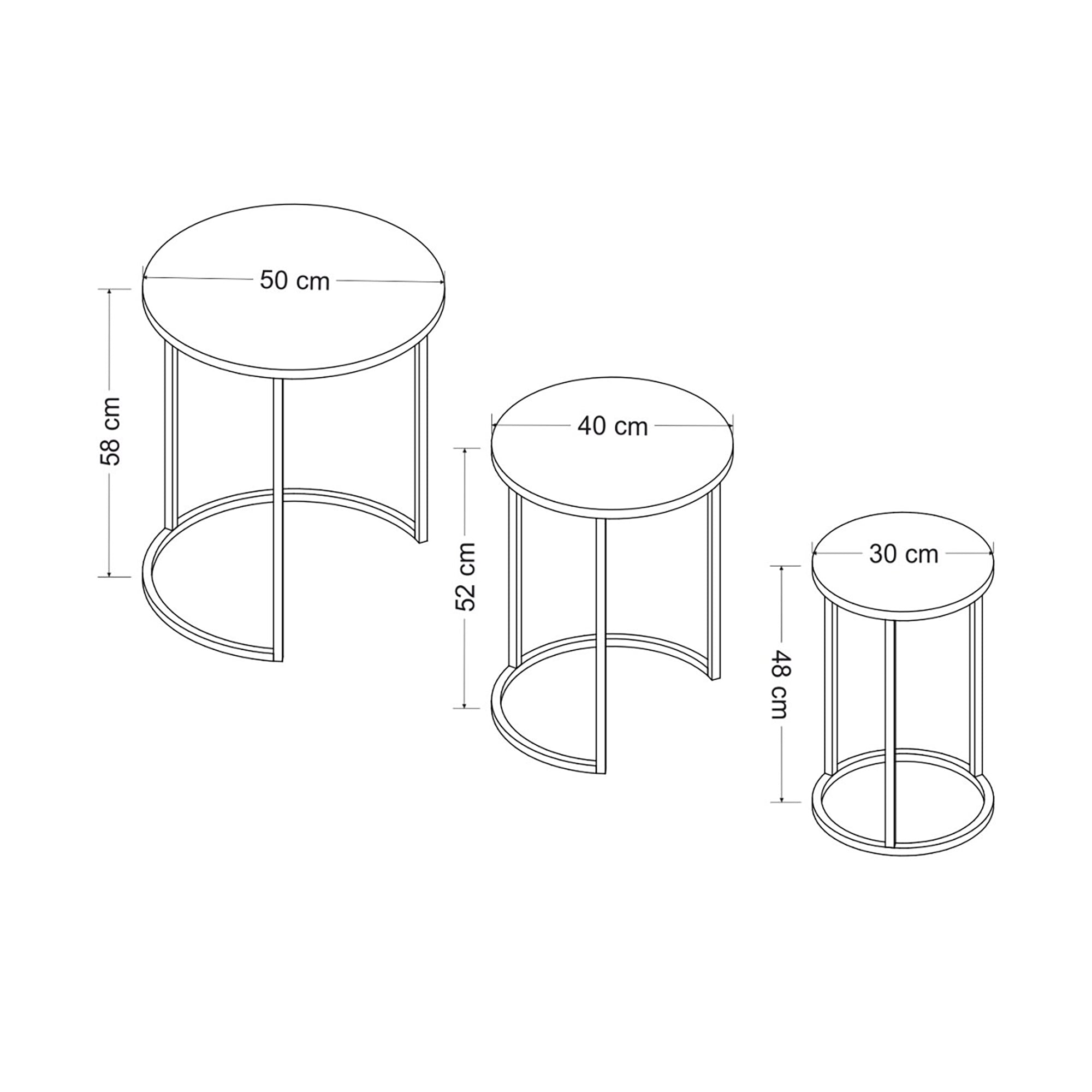 Set di 3 Tavolini Bassi 'Frederiksværk' Sovrapponibili con Piani Rotondi in Effetto Marmo Nero [en.casa]