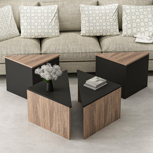 Tavolino Basso 4 in 1 'Frederikshavn' Tavolini Componibili Sovrapponibili Bicolore - Rovere / Nero [en.casa]