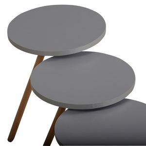 Set di 3 Tavolini Bassi da Salotto 'Hjørring' in Altezze Diverse con Piani Rotondi e Treppiede in Faggio - Grigio