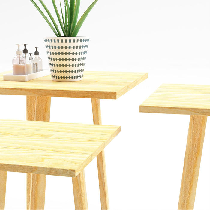 Set di 3 Tavolini Bassi da Salotto Masku Tavolini Sovrapponibili in Legno di Pino Naturale [en.casa]