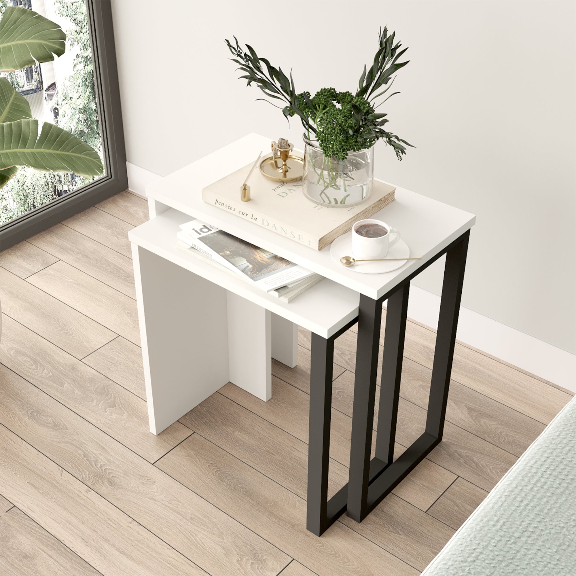 Set di 2 Tavolini Sovrapponibili Vesanto - Bianco [en.casa]