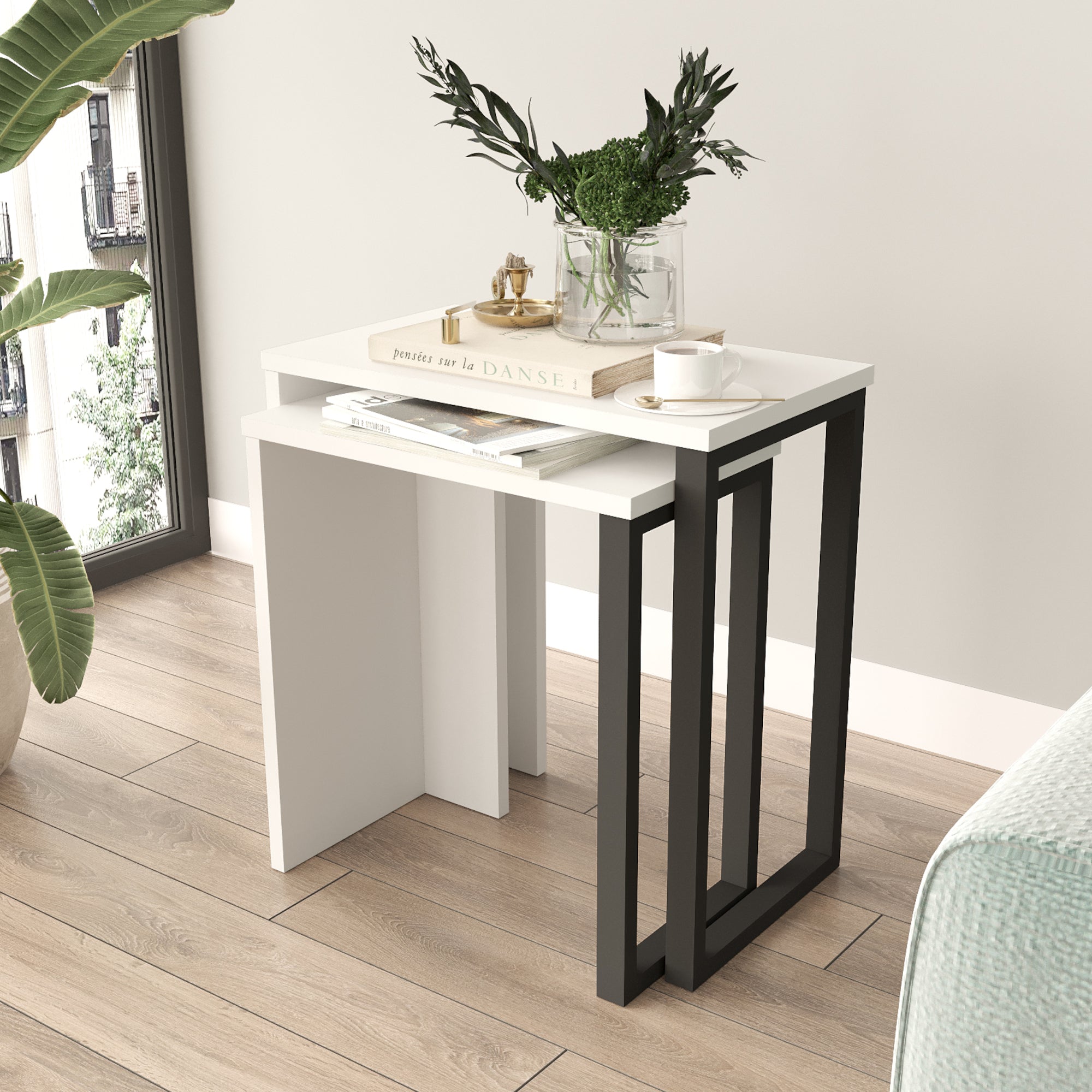 Set di 2 Tavolini Sovrapponibili Vesanto - Bianco [en.casa]