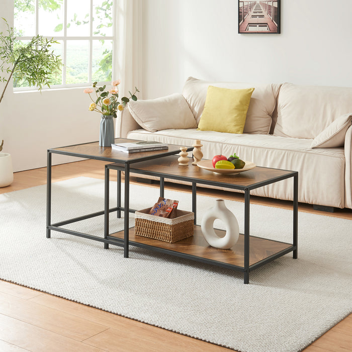 Set di 2 Tavolini da Salotto Kurghore di Diverse Misure - Nero/Effetto Rovere Scuro [en.casa]